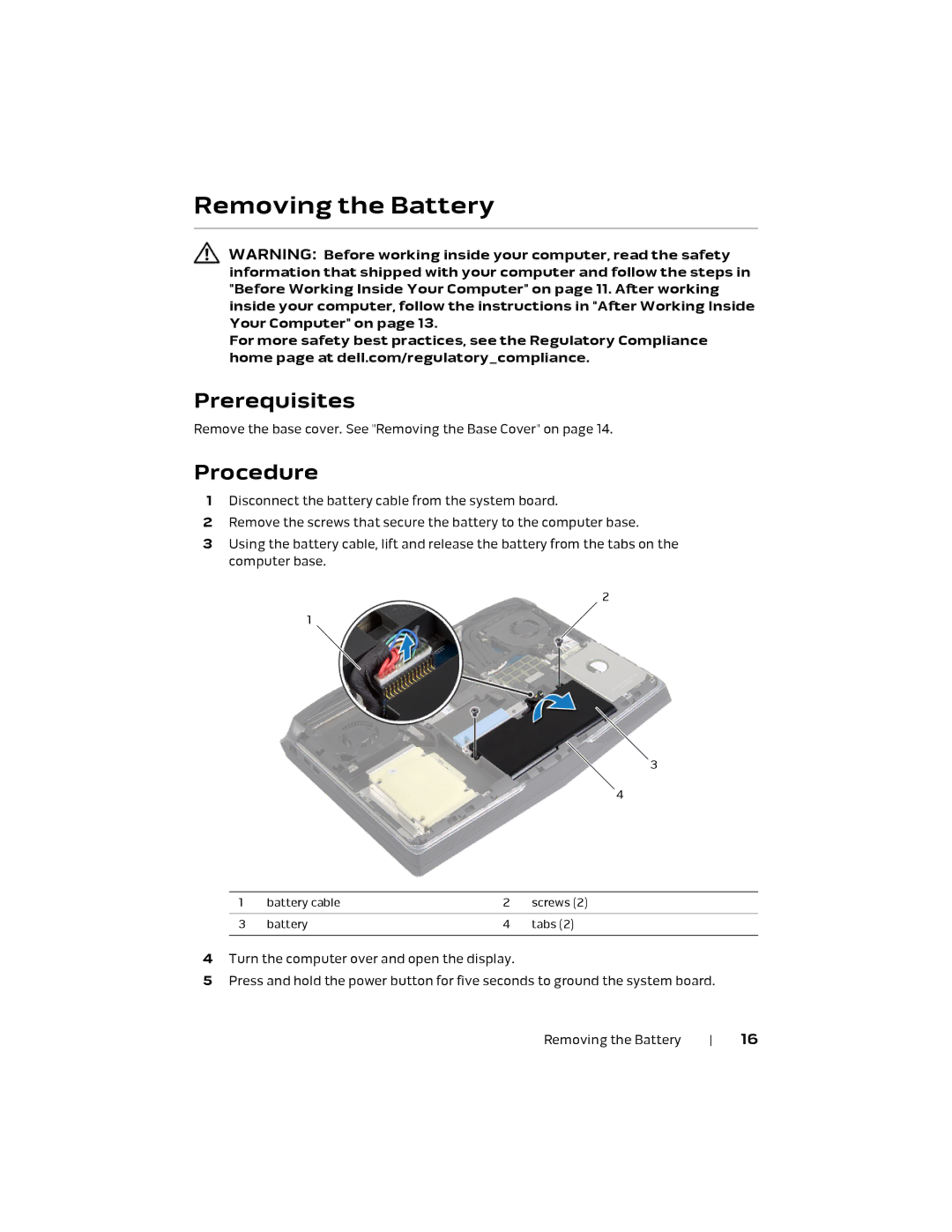 Alienware P18E, 17 R1 owner manual Removing the Battery 