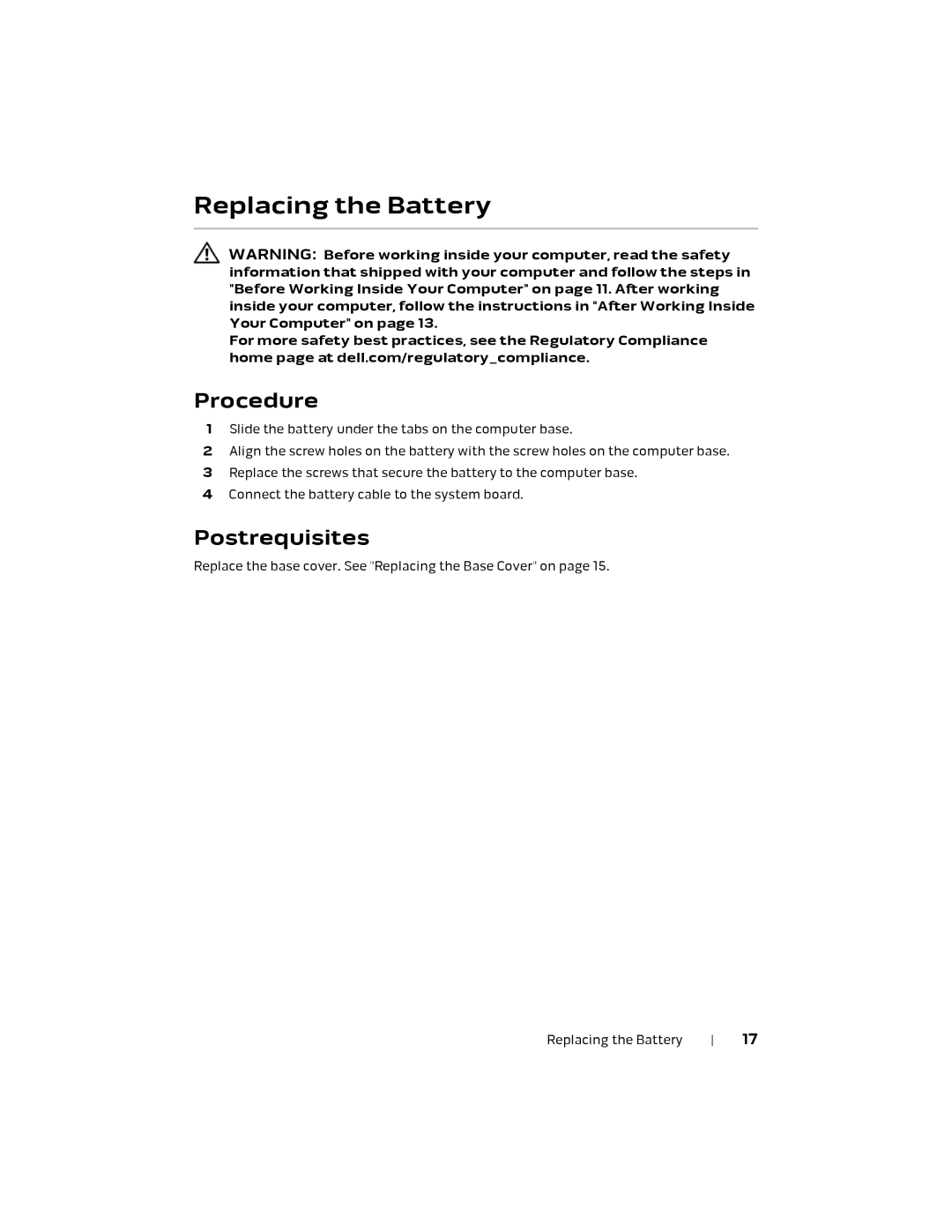 Alienware 17 R1, P18E owner manual Replacing the Battery 