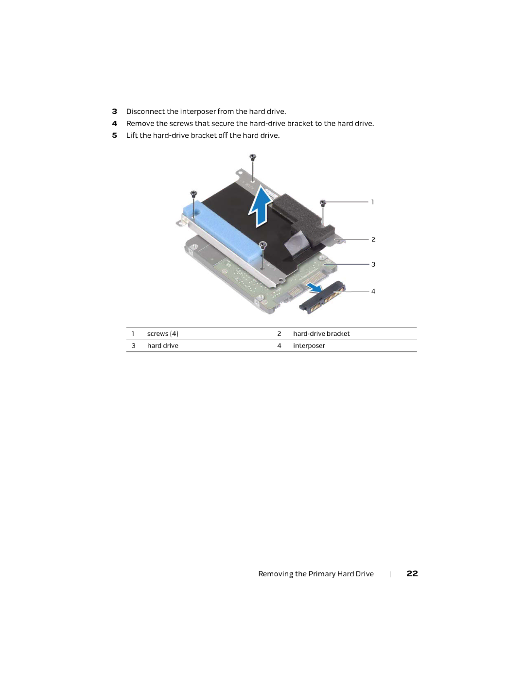 Alienware P18E, 17 R1 owner manual Screws Hard-drive bracket Hard drive Interposer 