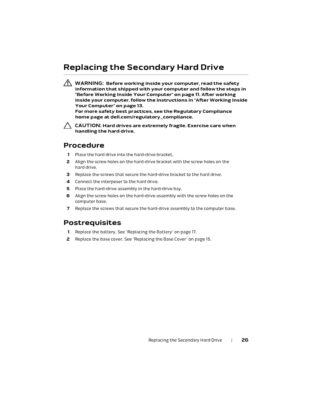 Alienware P18E, 17 R1 owner manual Replacing the Secondary Hard Drive 