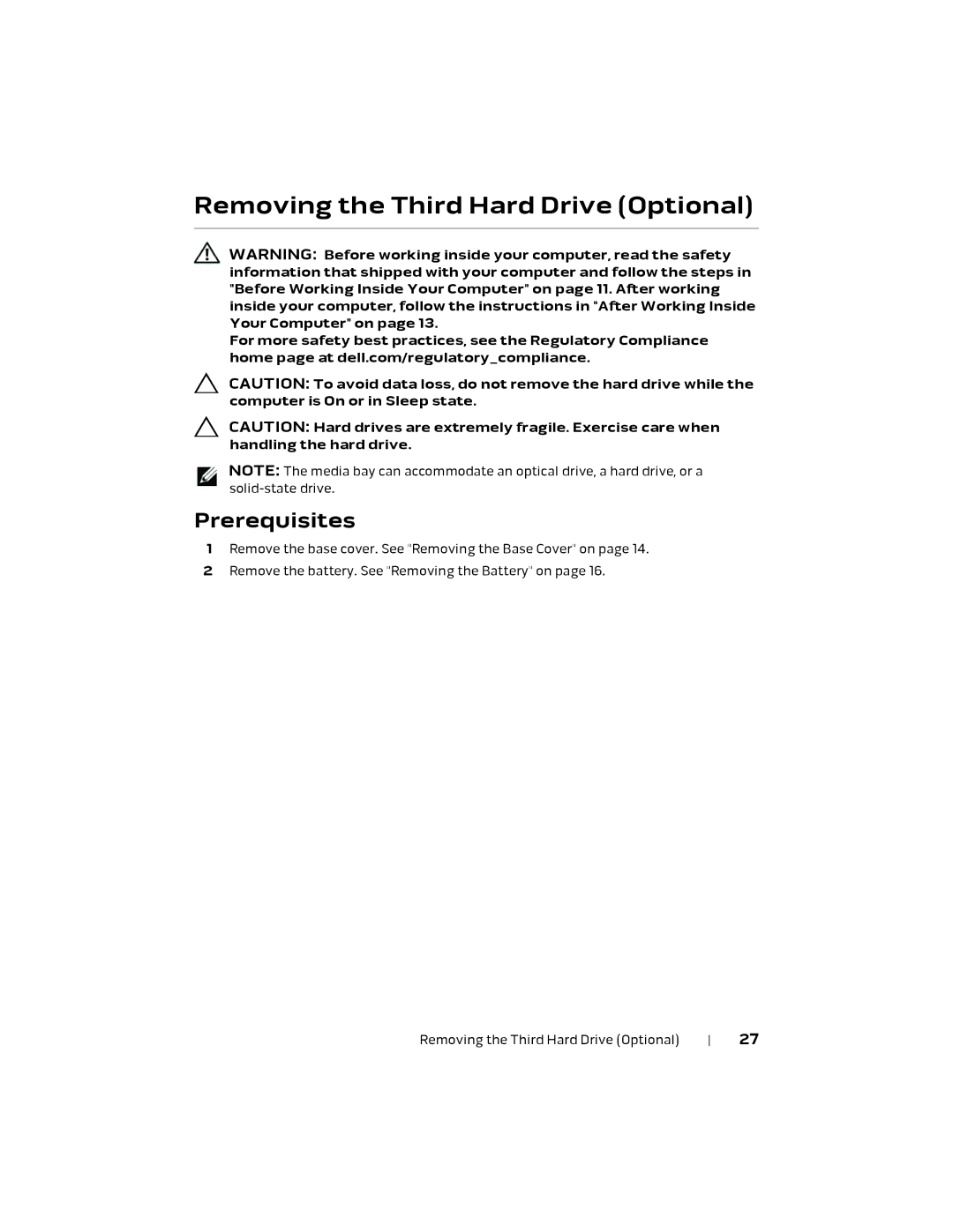 Alienware 17 R1, P18E owner manual Removing the Third Hard Drive Optional 