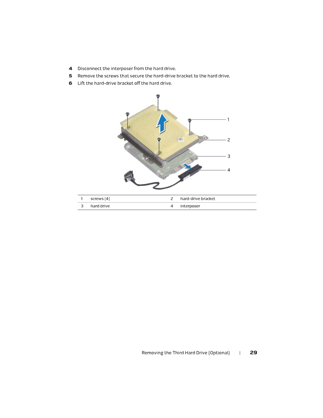 Alienware 17 R1, P18E owner manual Screws Hard-drive bracket Hard drive Interposer 