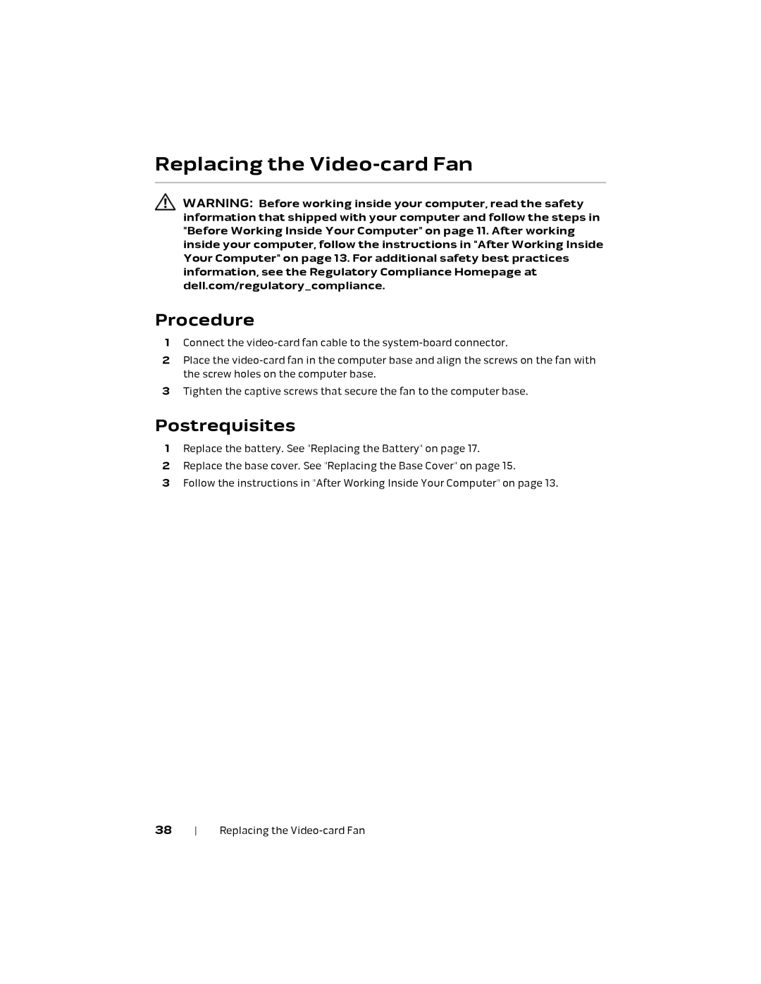 Alienware P18E, 17 R1 owner manual Replacing the Video-card Fan 