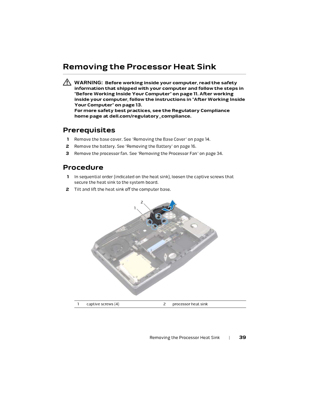 Alienware 17 R1, P18E owner manual Removing the Processor Heat Sink 