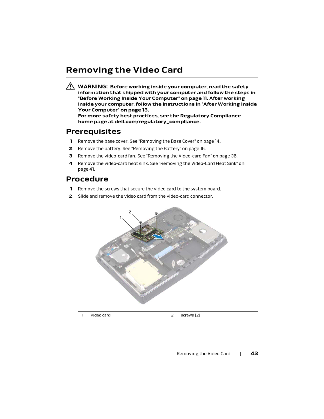 Alienware 17 R1, P18E owner manual Removing the Video Card 