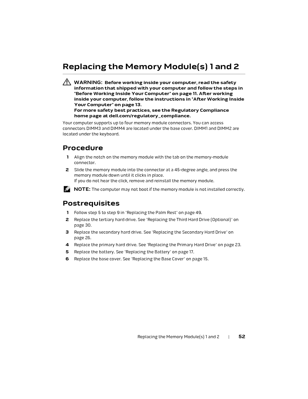 Alienware P18E, 17 R1 owner manual Replacing the Memory Modules 1 