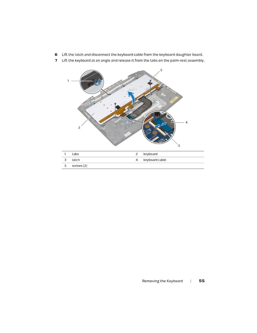 Alienware 17 R1, P18E owner manual Tabs Keyboard Latch Keyboard cable Screws 