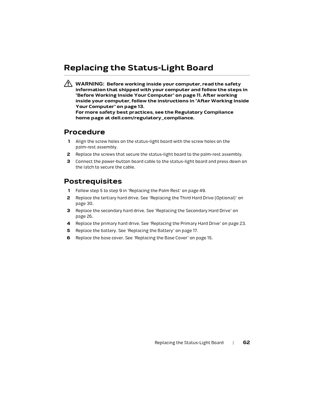 Alienware P18E, 17 R1 owner manual Replacing the Status-Light Board 