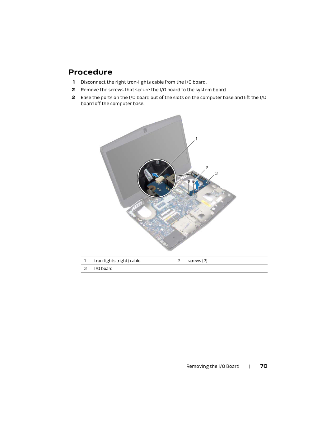 Alienware P18E, 17 R1 owner manual Tron-lights right cable Screws Board 