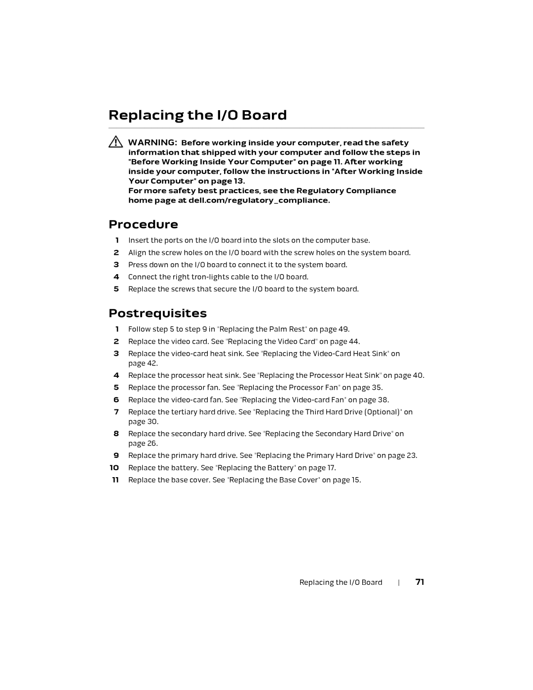 Alienware 17 R1, P18E owner manual Replacing the I/O Board 