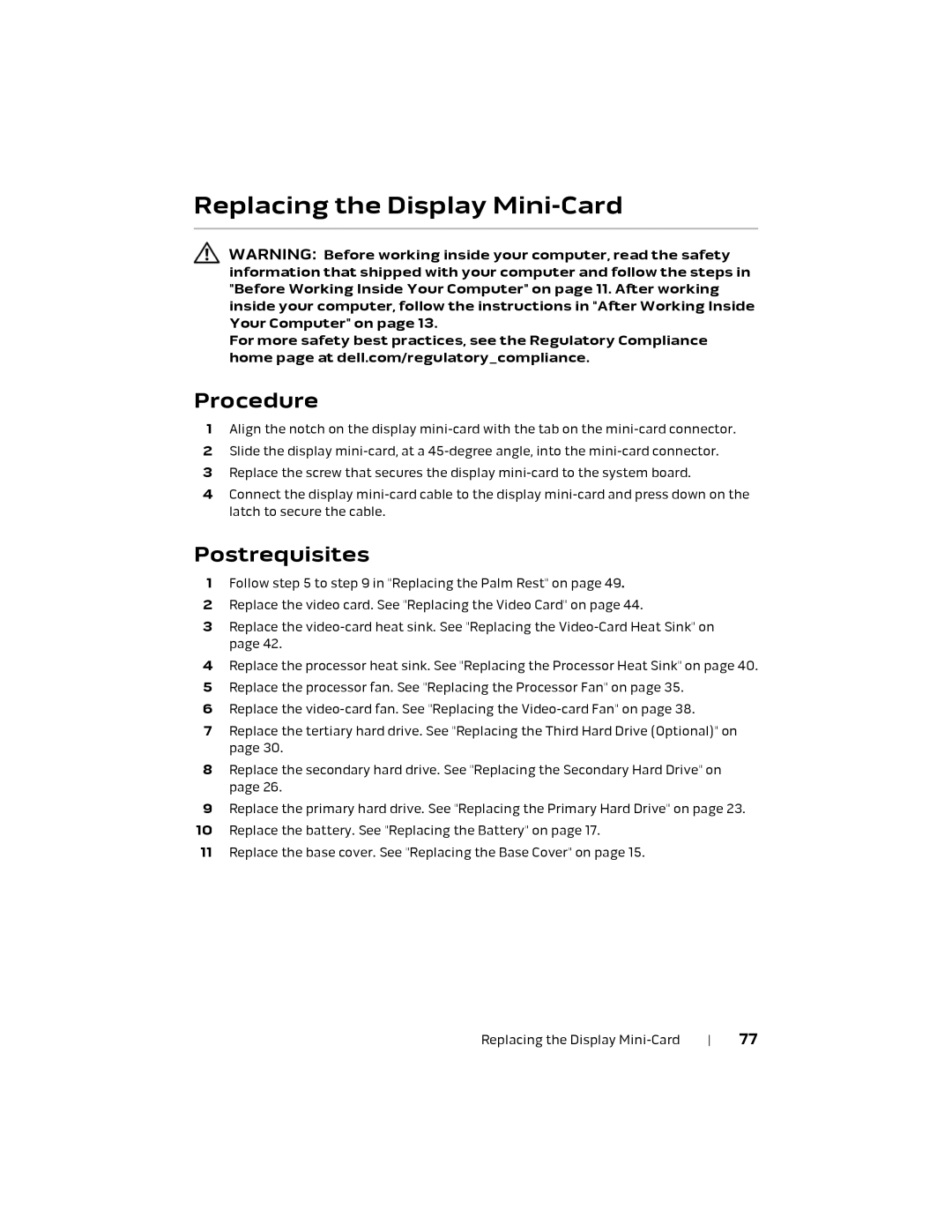 Alienware 17 R1, P18E owner manual Replacing the Display Mini-Card 