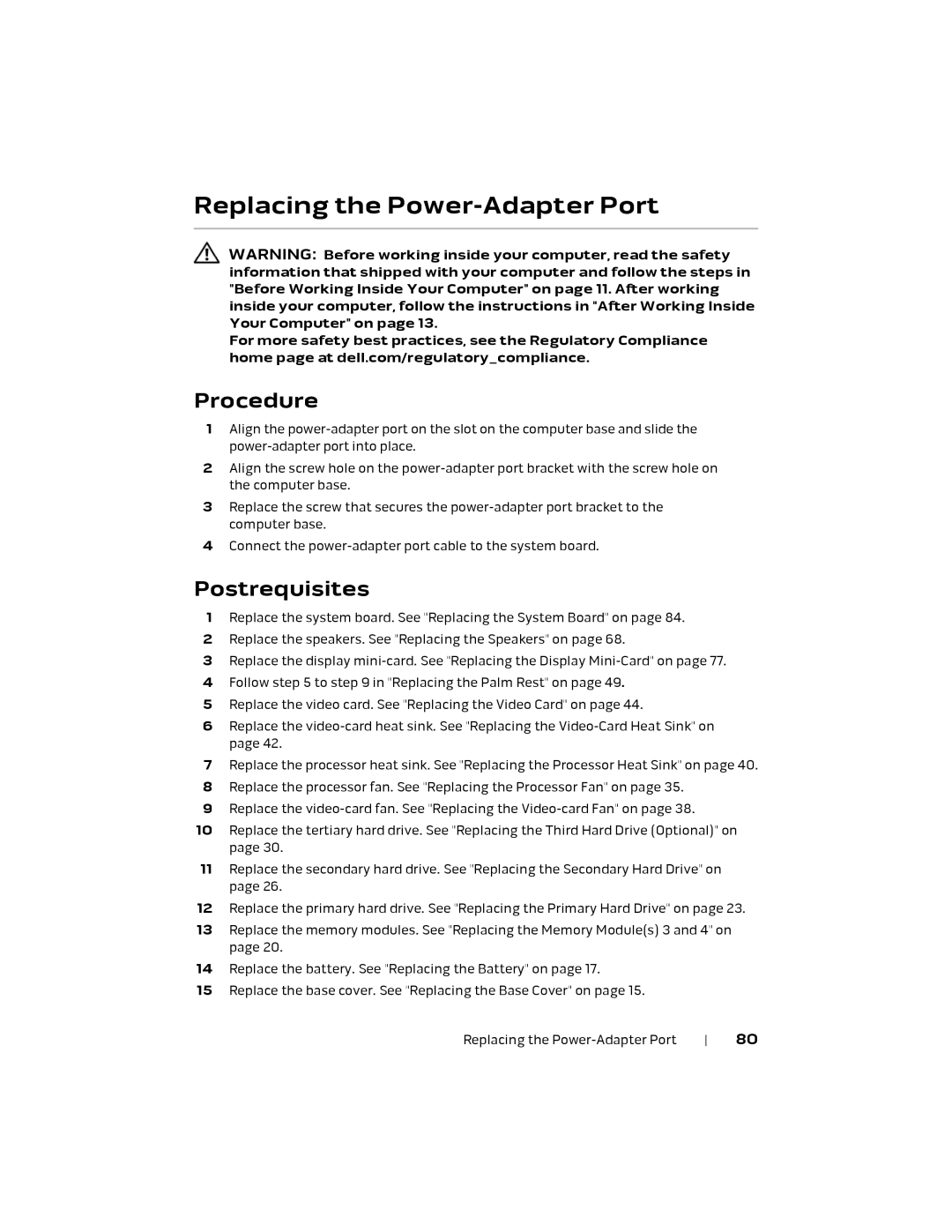 Alienware P18E, 17 R1 owner manual Replacing the Power-Adapter Port 