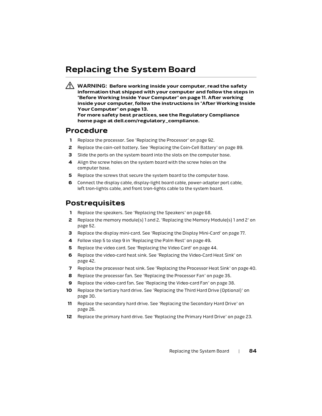 Alienware P18E, 17 R1 owner manual Replacing the System Board 