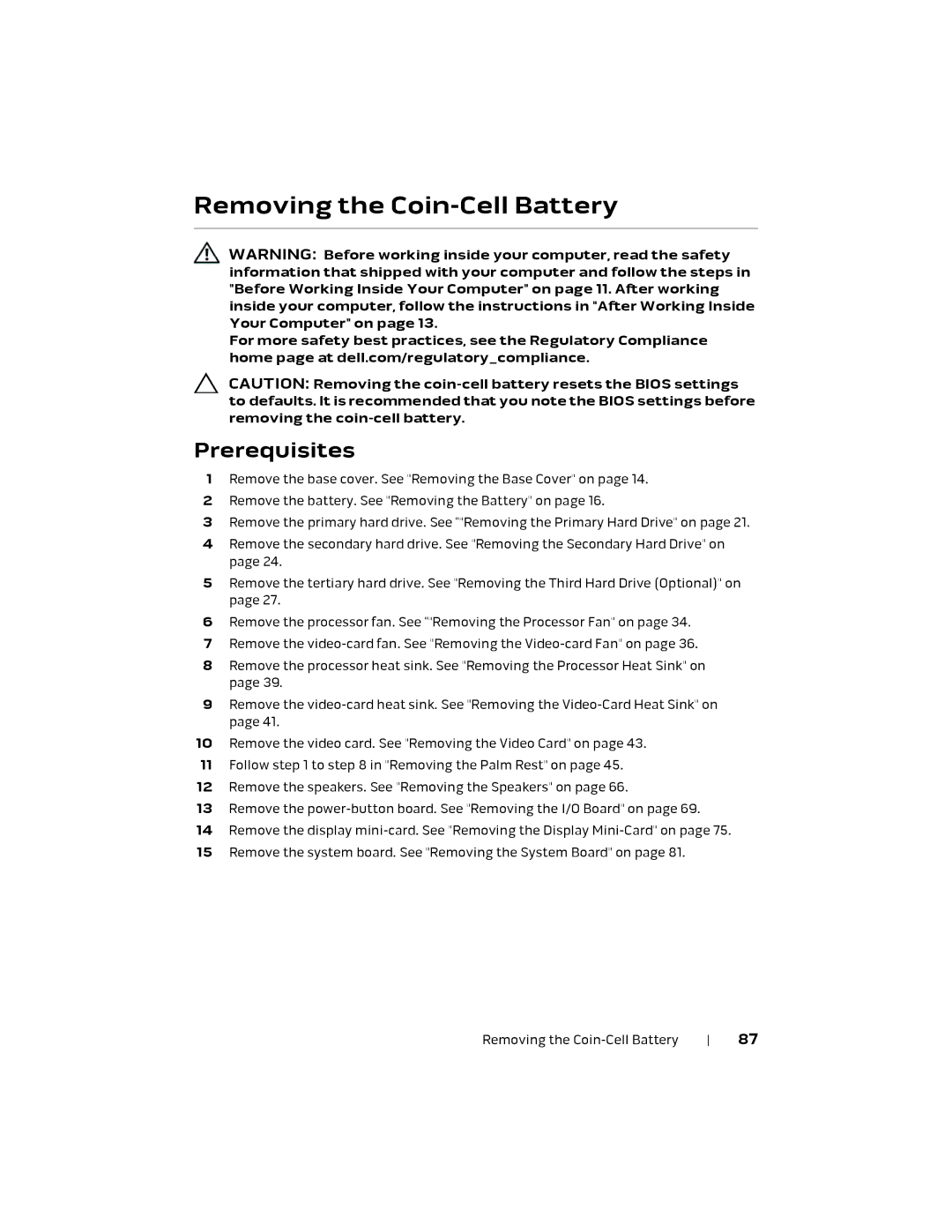 Alienware 17 R1, P18E owner manual Removing the Coin-Cell Battery 