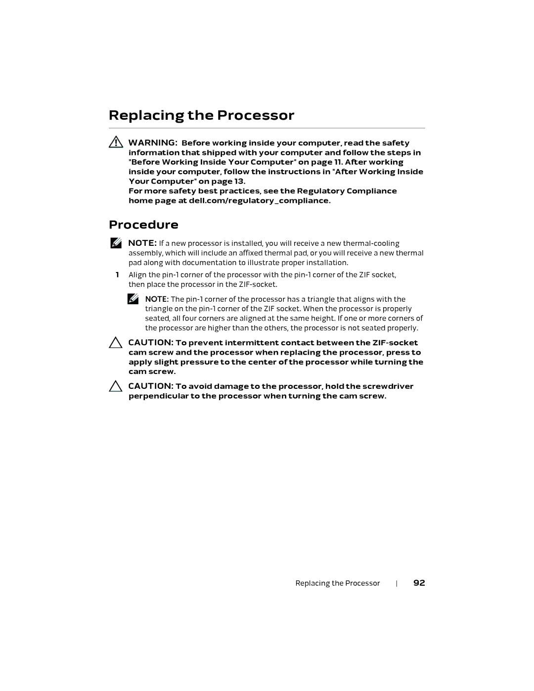 Alienware P18E, 17 R1 owner manual Replacing the Processor 