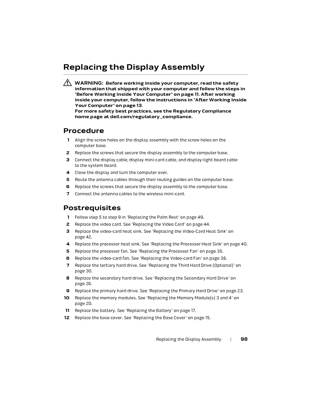 Alienware P18E, 17 R1 owner manual Replacing the Display Assembly 