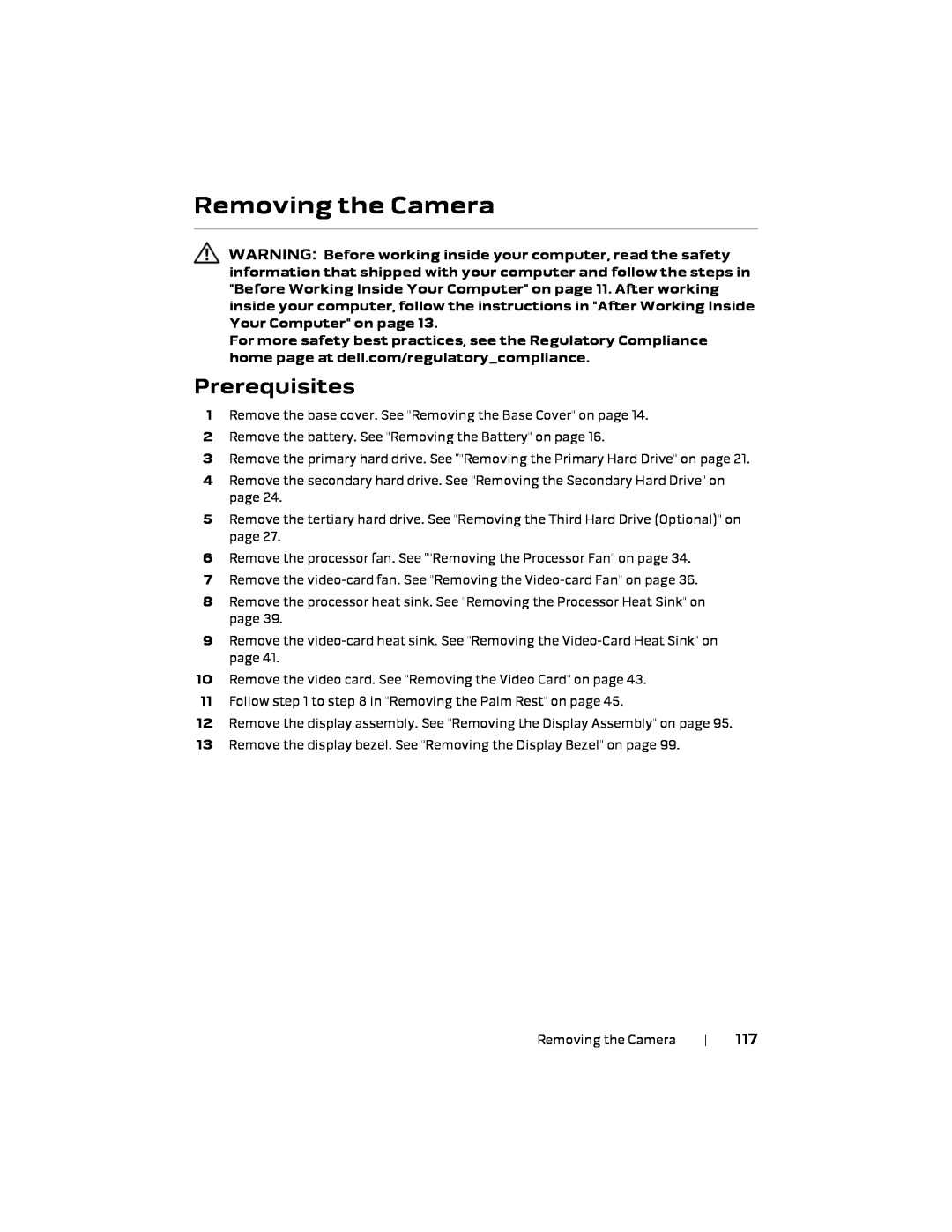 Alienware 17 R1, P18E owner manual Removing the Camera, Prerequisites 