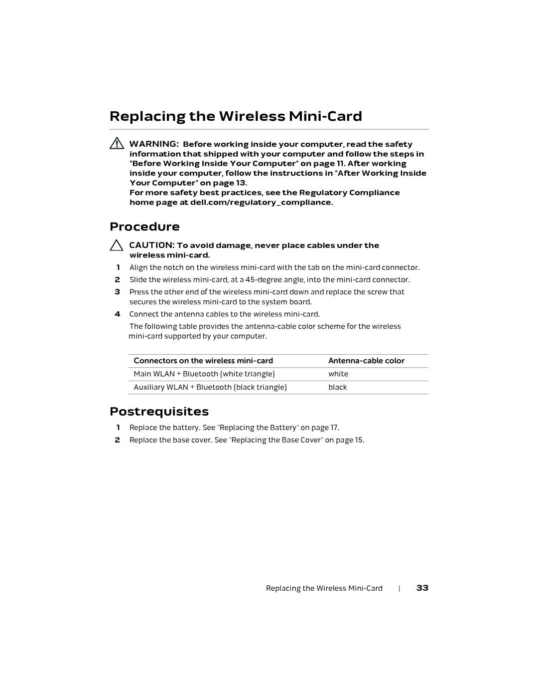 Alienware 17 R1, P18E owner manual Replacing the Wireless Mini-Card, Procedure, Postrequisites 