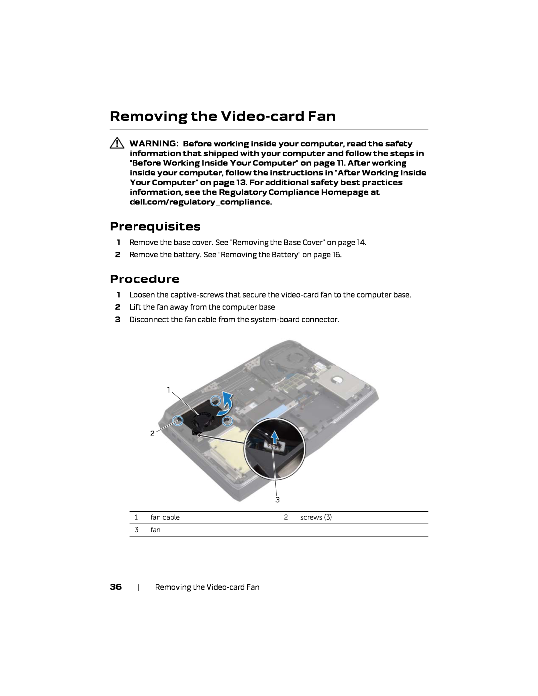 Alienware P18E, 17 R1 owner manual Removing the Video-card Fan, Prerequisites, Procedure, screws 