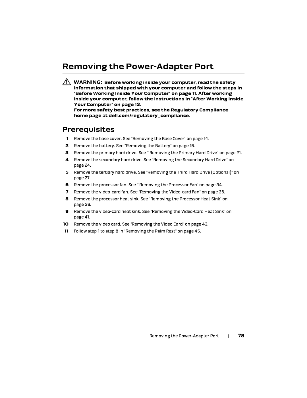 Alienware P18E, 17 R1 owner manual Removing the Power-Adapter Port, Prerequisites 