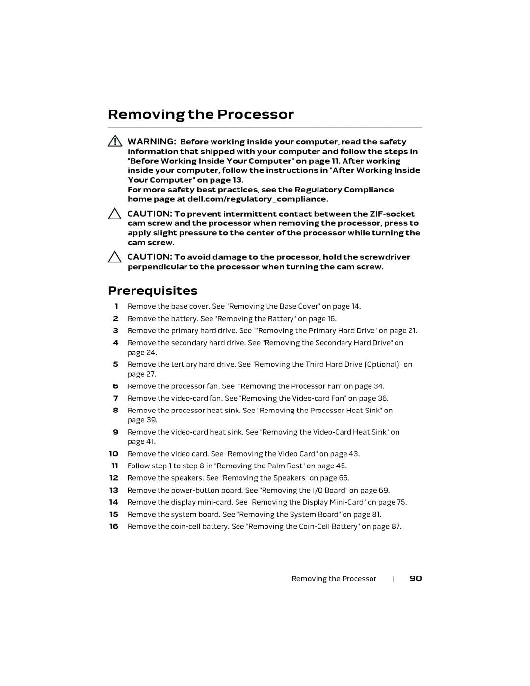 Alienware P18E, 17 R1 owner manual Removing the Processor, Prerequisites 