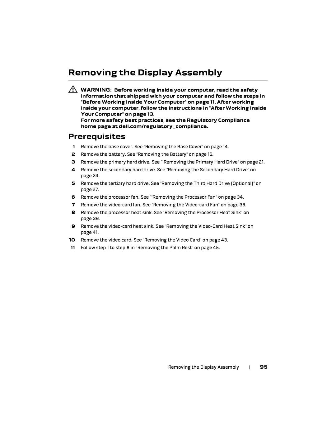 Alienware 17 R1, P18E owner manual Removing the Display Assembly, Prerequisites 