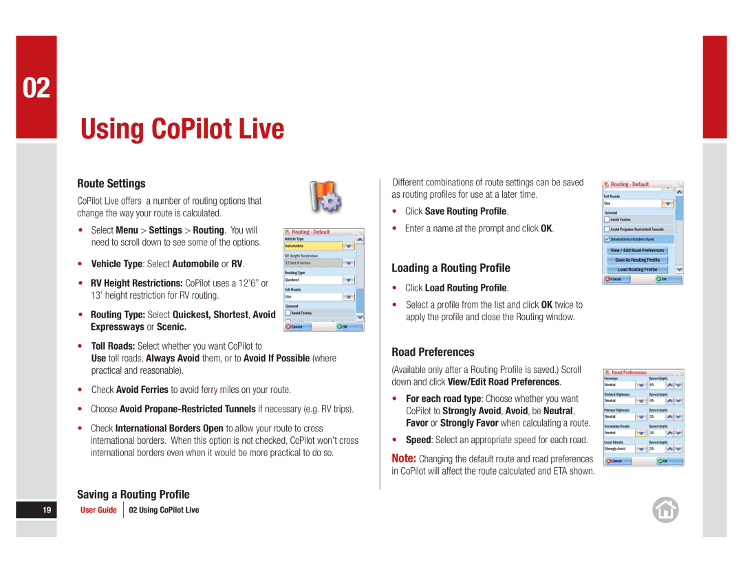 ALK Technologies 11 manual Route Settings, Saving a Routing Proﬁle, Loading a Routing Proﬁle, Road Preferences 