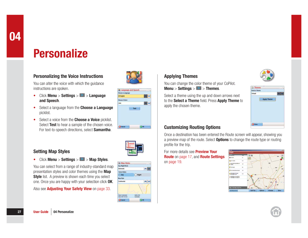 ALK Technologies 11 Personalizing the Voice Instructions, Setting Map Styles, Applying Themes, Customizing Routing Options 