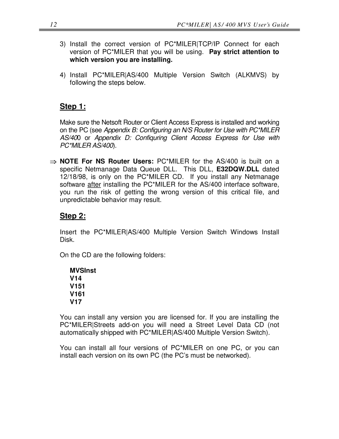 ALK Technologies AS/400 manual Step, MVSInst V14 V151 V161 V17 