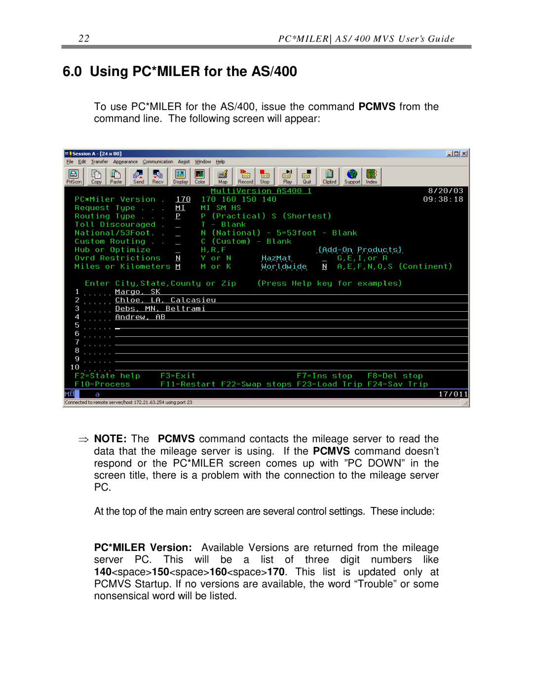 ALK Technologies manual Using PC*MILER for the AS/400 