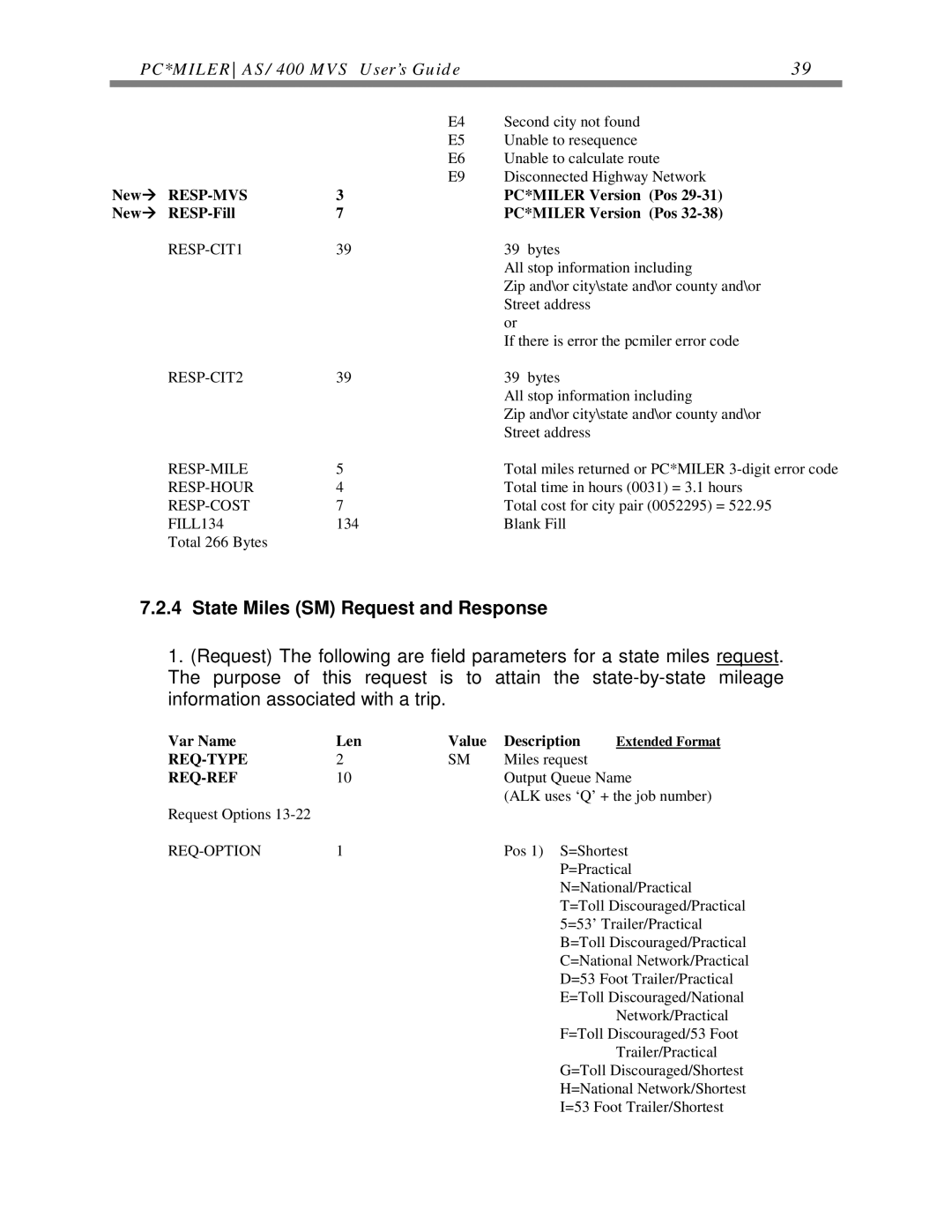 ALK Technologies AS/400 manual RESP-CIT1, RESP-CIT2, Resp-Mile, Resp-Hour, Resp-Cost, FILL134 