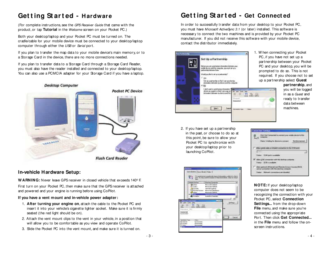 ALK Technologies PC5 manual Getting Started Hardware, Getting Started Get Connected, In-vehicle Hardware Setup 