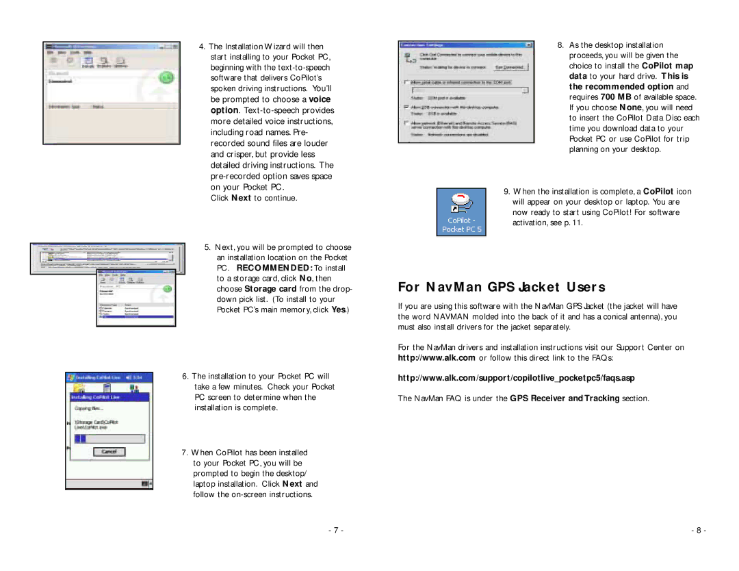 ALK Technologies PC5 manual For NavMan GPS Jacket Users, Click Next to continue 