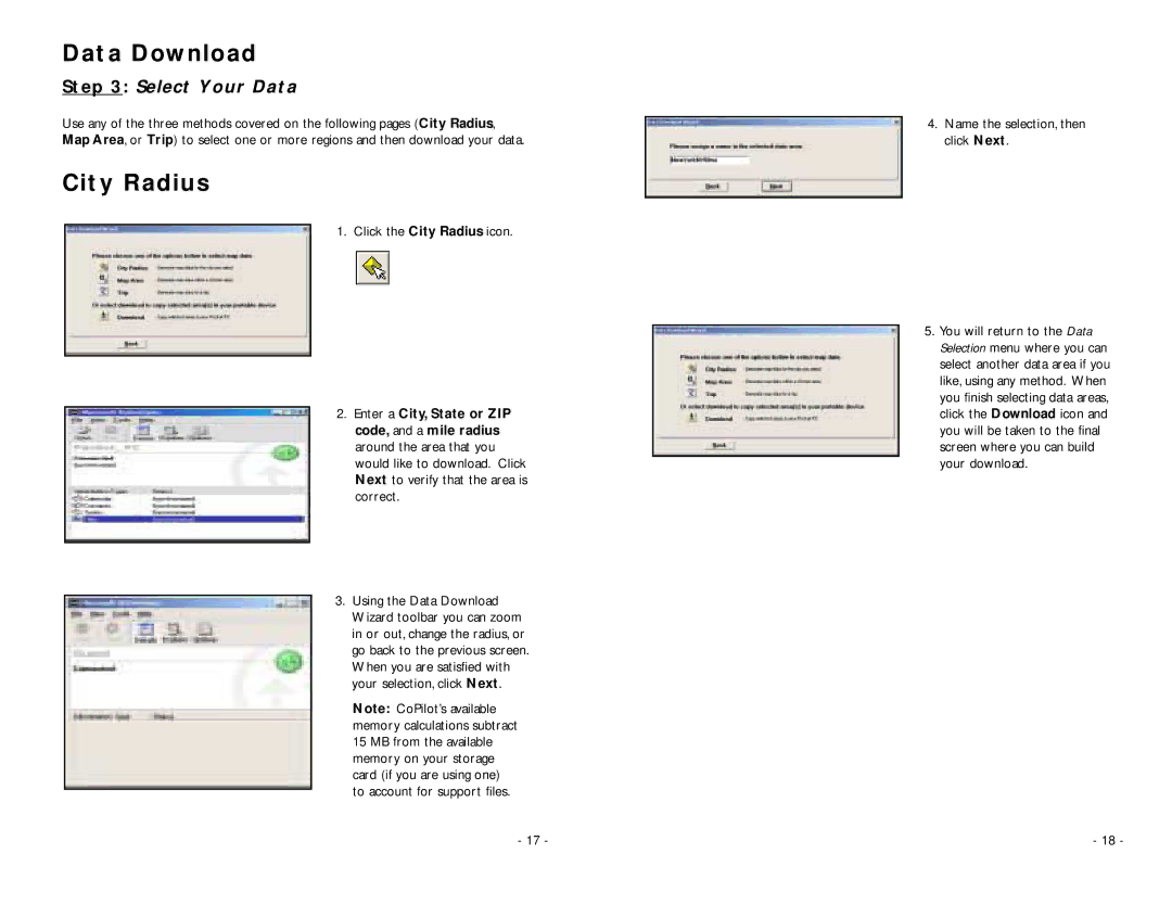 ALK Technologies PC5 manual Select Your Data, Click the City Radius icon, Name the selection, then click Next 