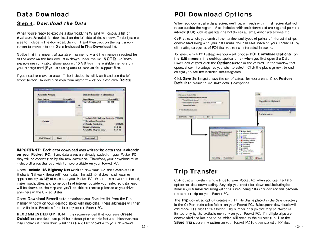 ALK Technologies PC5 manual POI Download Options, Trip Transfer, Download the Data 