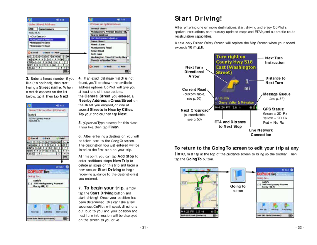 ALK Technologies PC5 Start Driving, To begin your trip, simply, To return to the Going To screen to edit your trip at any 