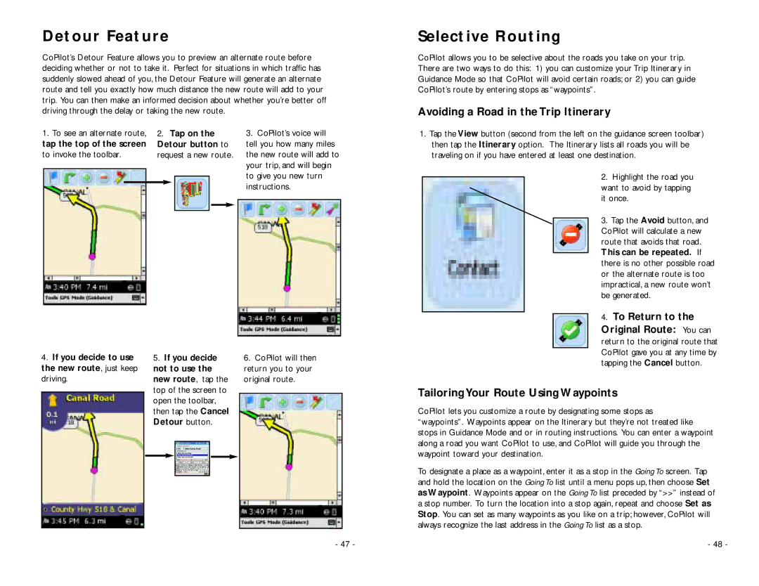 ALK Technologies PC5 manual Detour Feature, Selective Routing, Avoiding a Road in the Trip Itinerary 