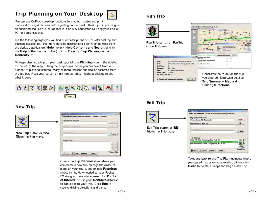 ALK Technologies PC5 manual Trip Planning on Your Desktop, Run Trip, Edit Trip New Trip, Edit Trip button or Edit 