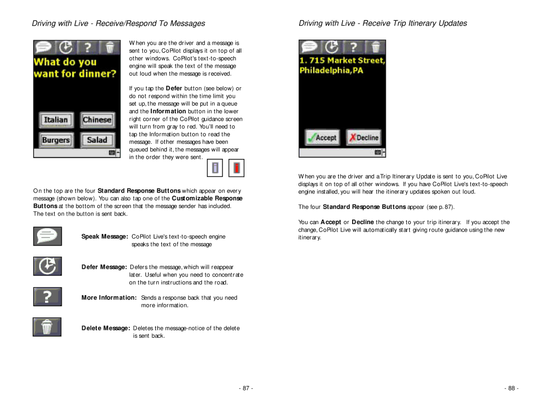 ALK Technologies PC5 manual Driving with Live Receive/Respond To Messages, Text on the button is sent back 