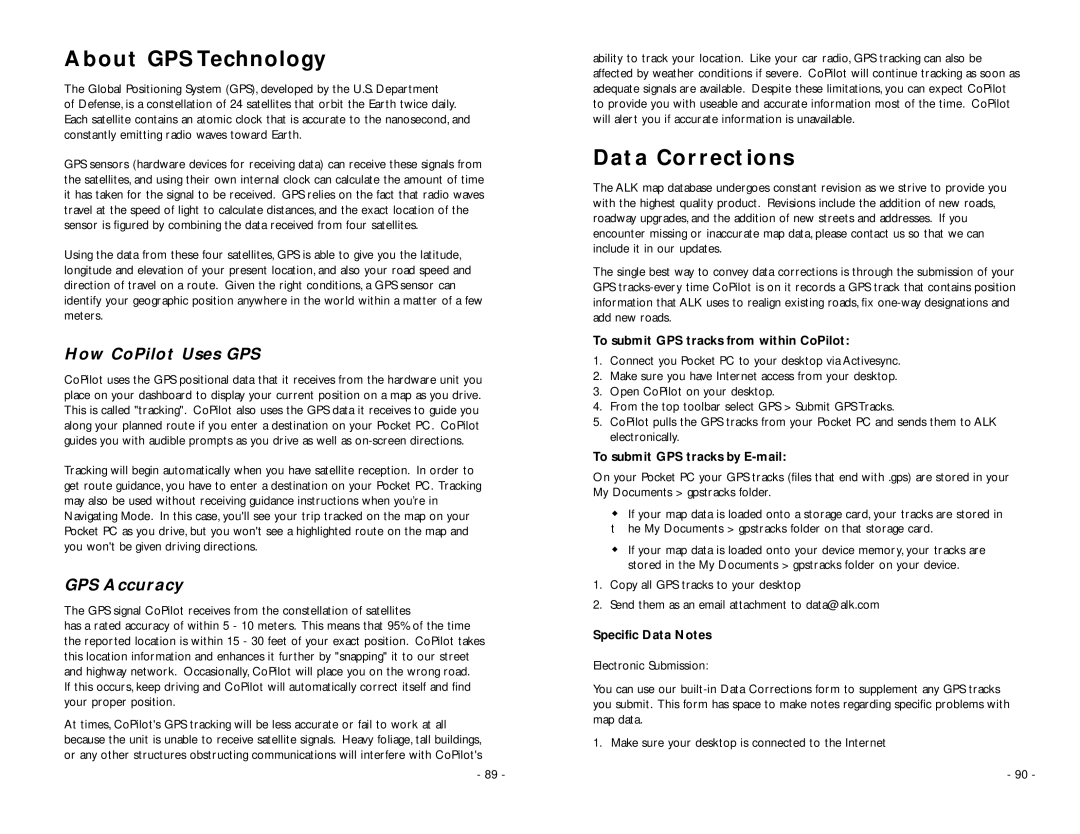 ALK Technologies PC5 manual About GPS Technology, Data Corrections, How CoPilot Uses GPS, GPS Accuracy 