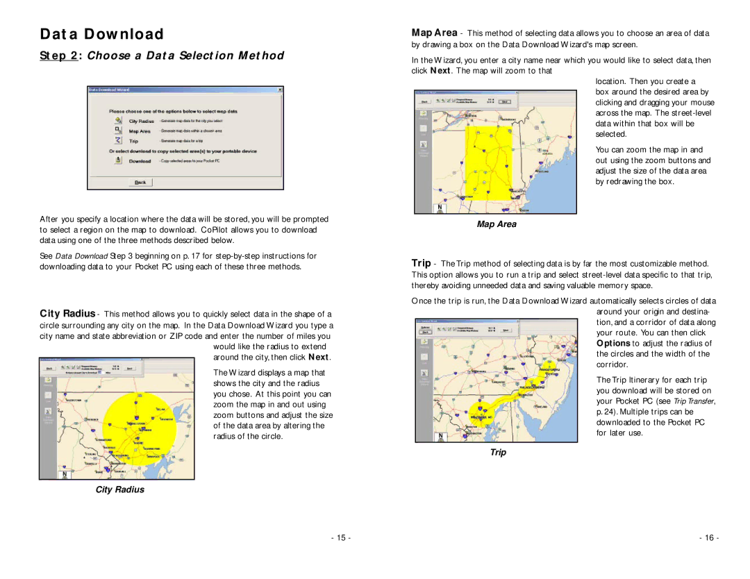 ALK Technologies Pocket PC 5 manual Data Download, Choose a Data Selection Method 