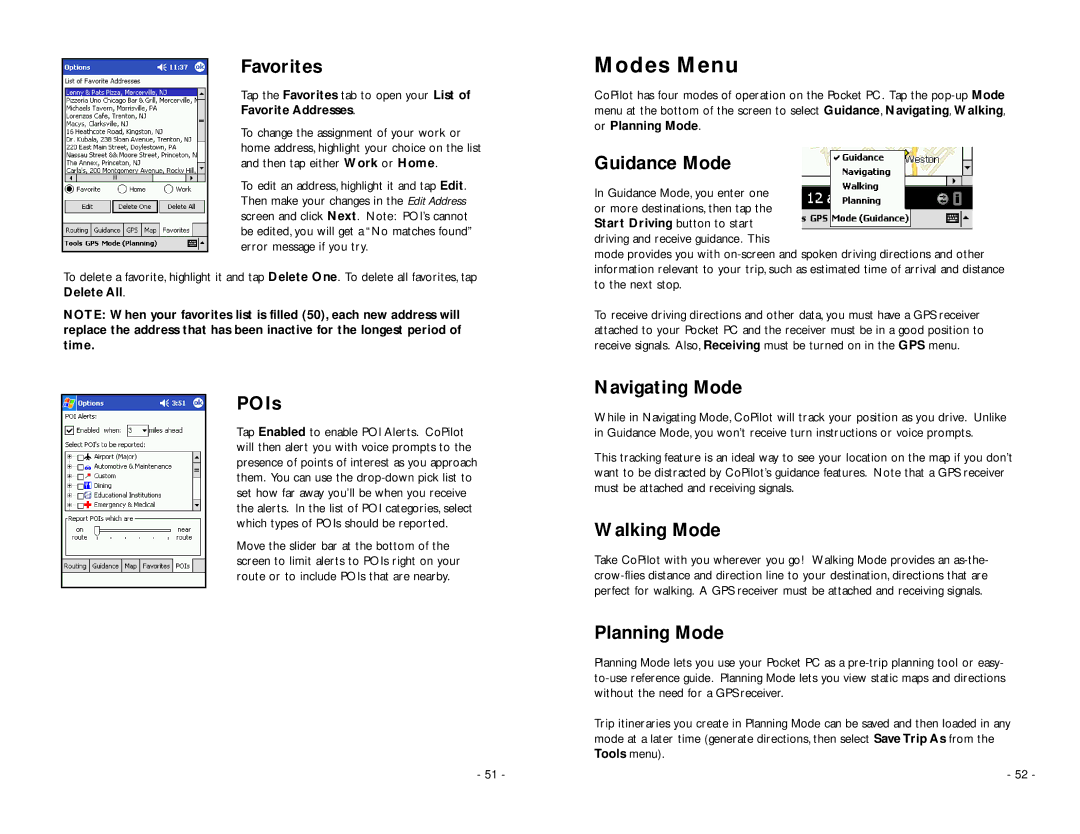 ALK Technologies Pocket PC 5 manual Modes Menu 