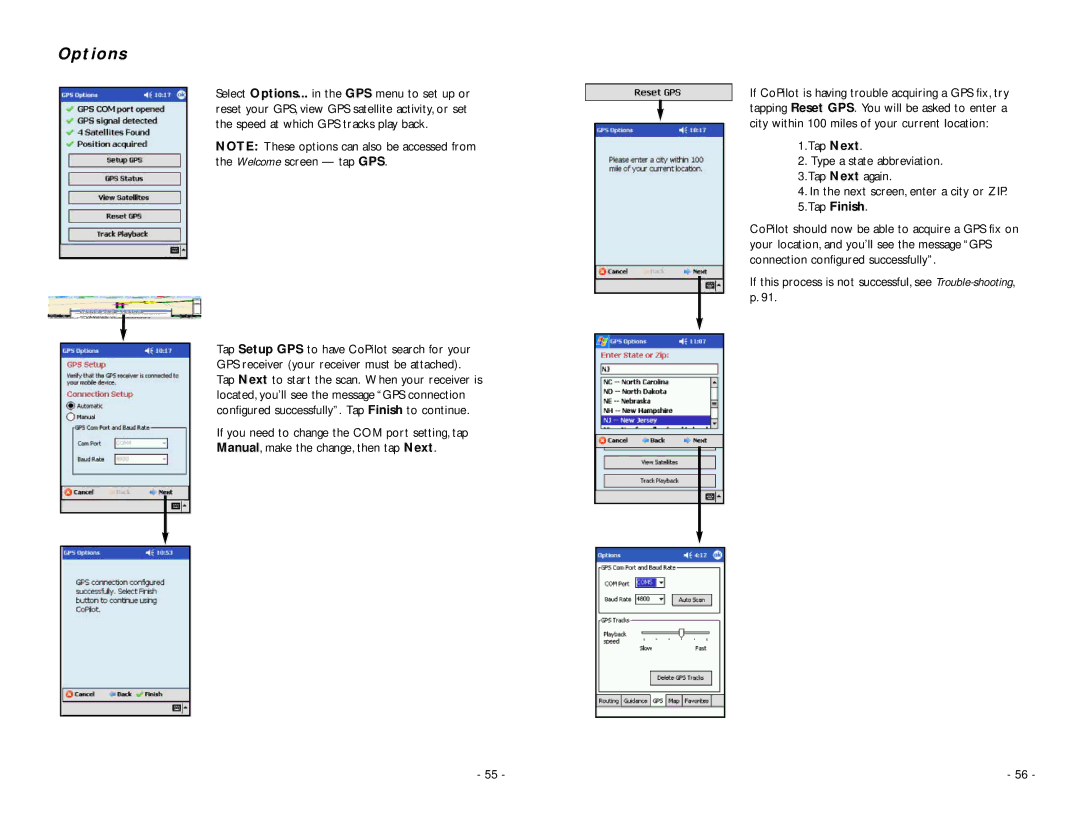 ALK Technologies Pocket PC 5 manual Options, Tap Finish 