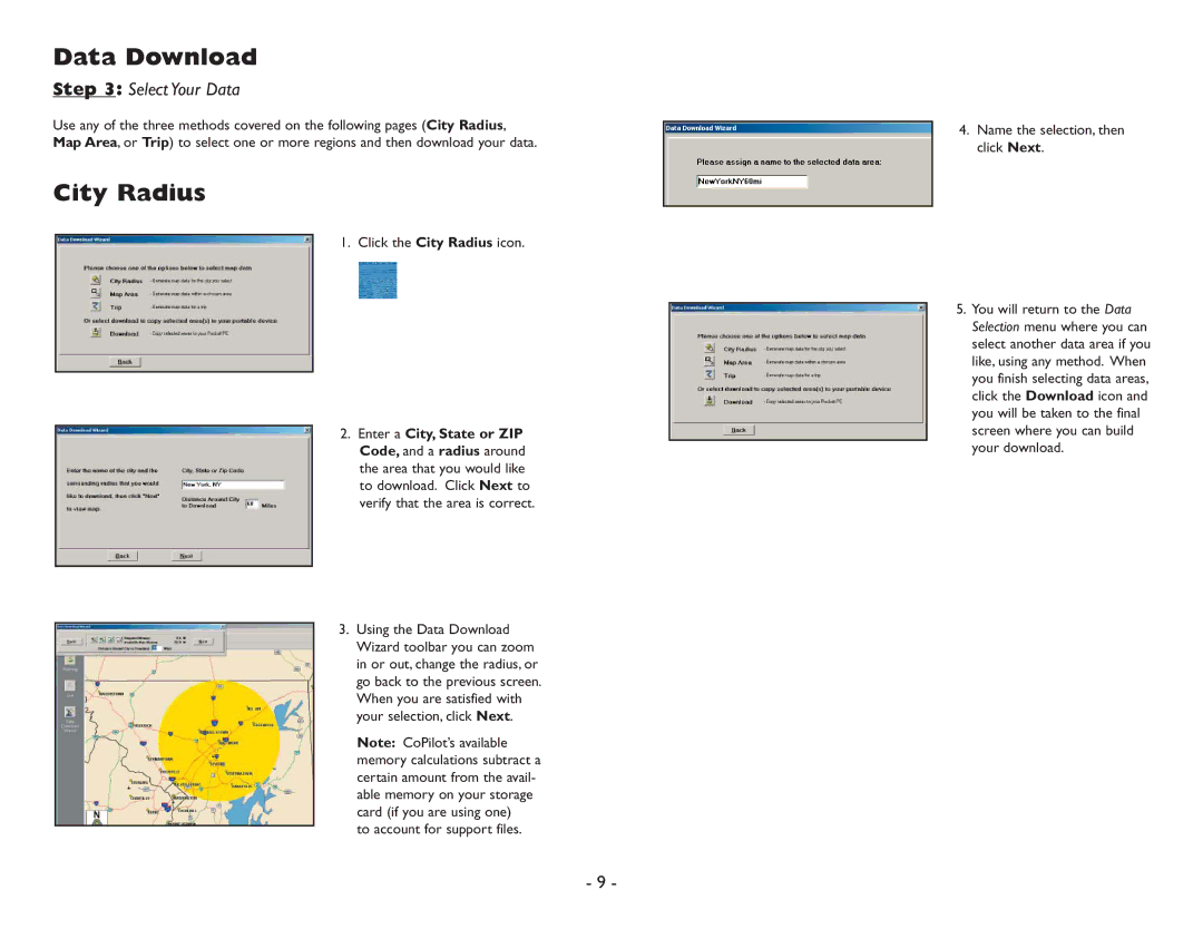 ALK Technologies Pocket PC 6 manual Click the City Radius icon 