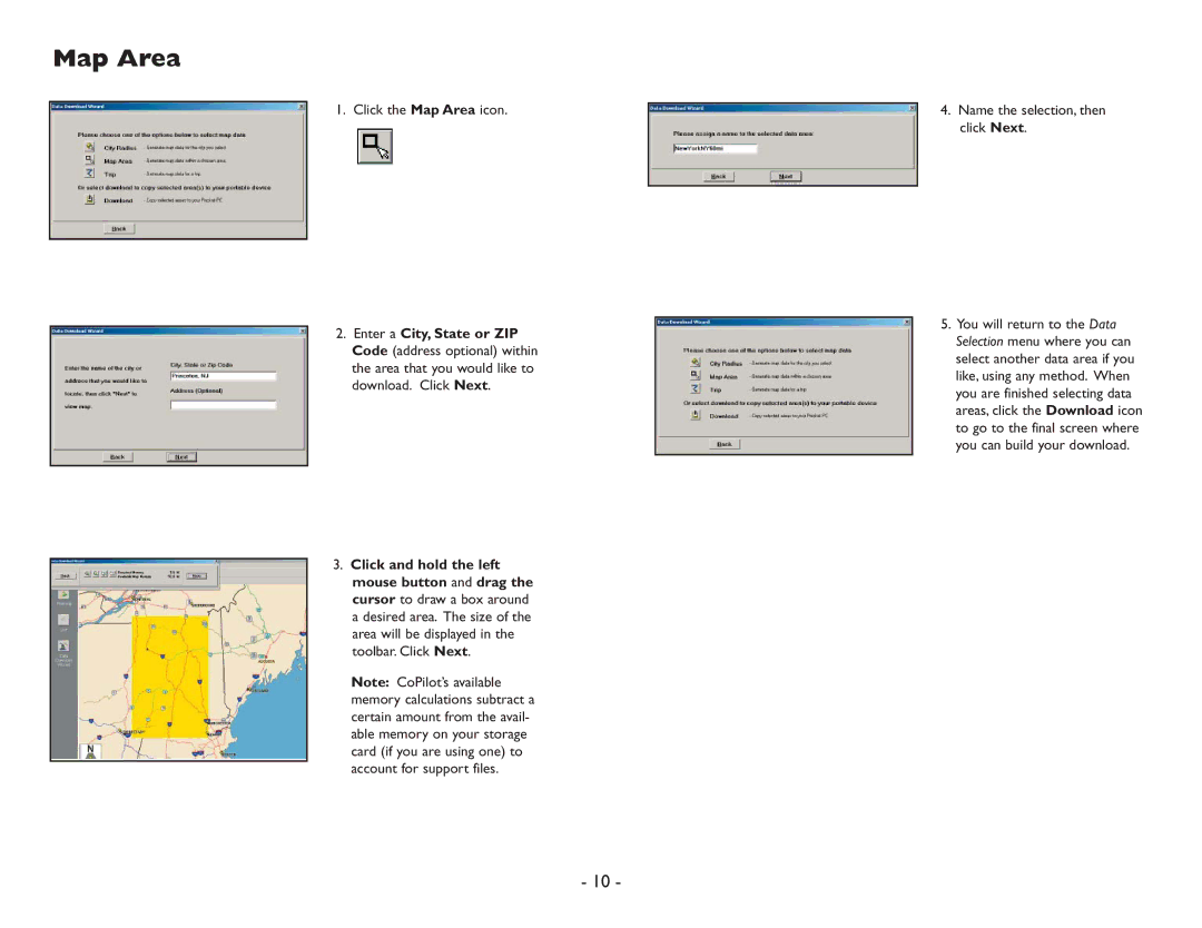 ALK Technologies Pocket PC 6 manual Click the Map Area icon 