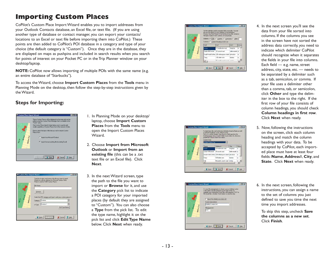 ALK Technologies Pocket PC 6 manual Importing Custom Places, Steps for Importing 