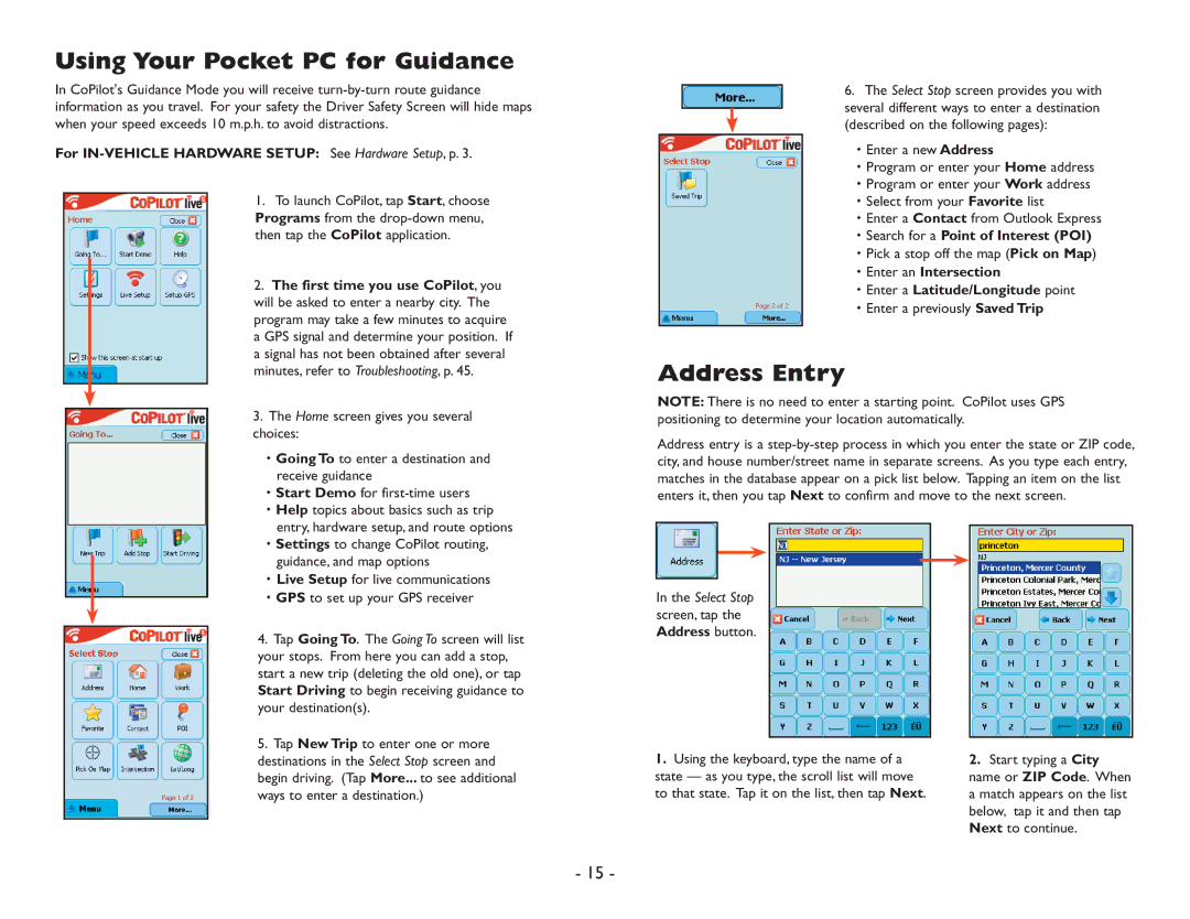 ALK Technologies Pocket PC 6 manual Using Your Pocket PC for Guidance, Address Entry, Search for a Point of Interest POI 