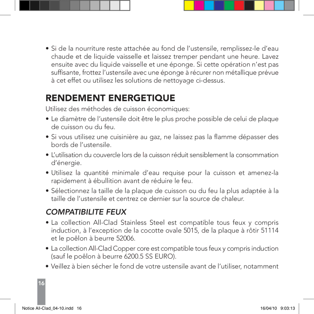 All-Clad 8400000927, 8400000928 manual Rendement Energetique, Compatibilite Feux 