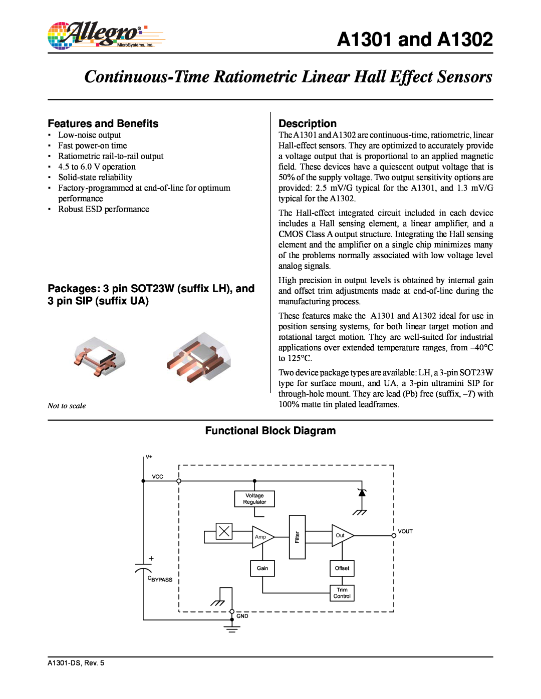 Allegro Multimedia manual A1301 and A1302, Continuous-Time Ratiometric Linear Hall Effect Sensors, Description 