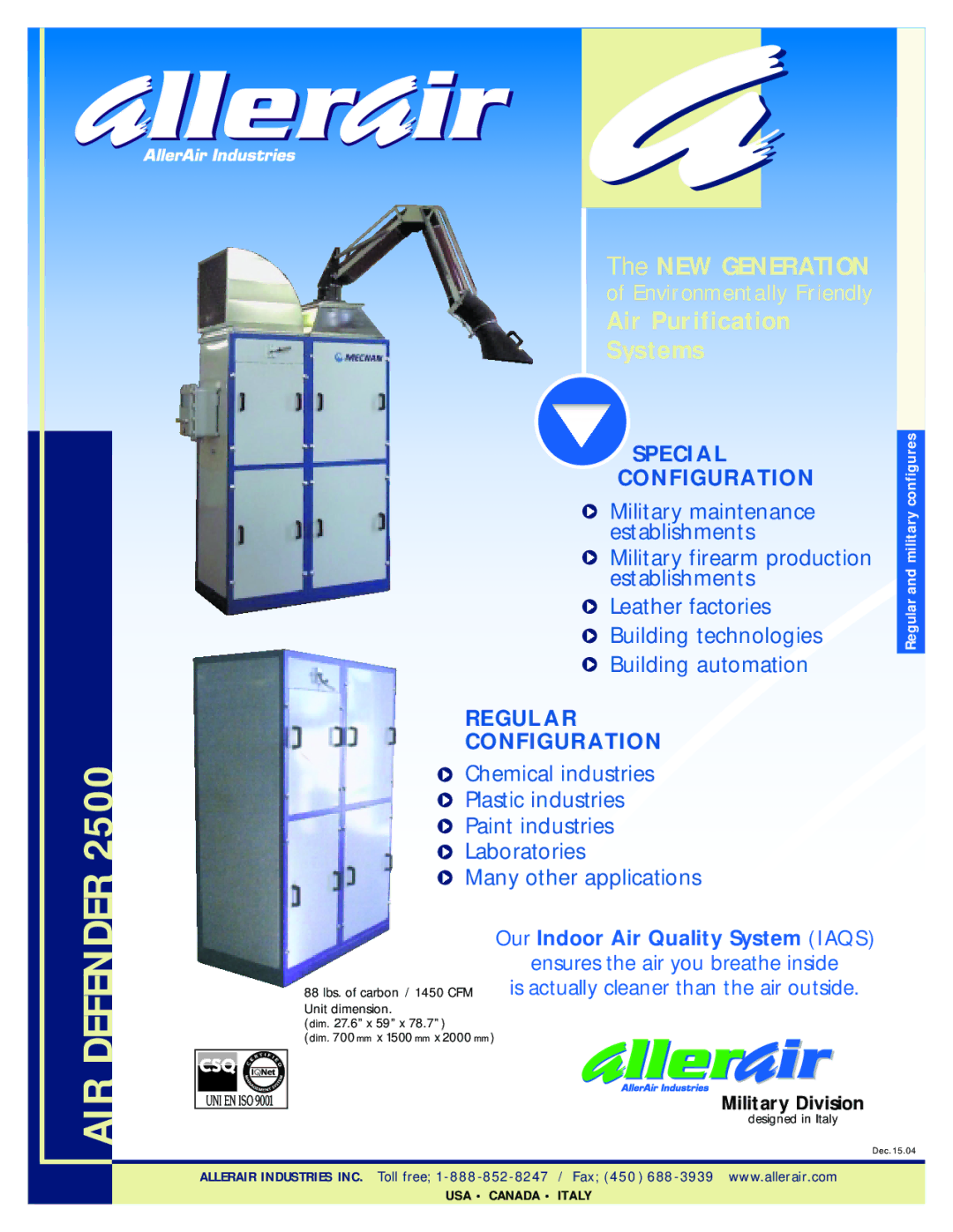 AllerAir 2500 manual Special, Regular Configuration 